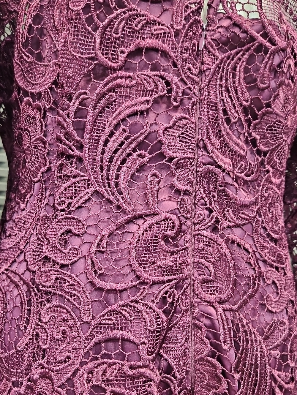 NWT Size 12 Plum/Eggplant Long Sleeve Lace Adrianna Papell Cocktail - Picture 9 of 11
